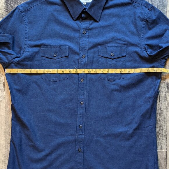 Teddy Stratford Shirt Short Sleeve Navy Blue Cotton - Picture 7 of 7